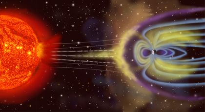 The solar wind blows on Earth, deforming the magnetosphere