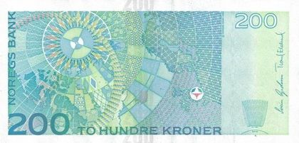 Un billet de 200 Kroner, verso