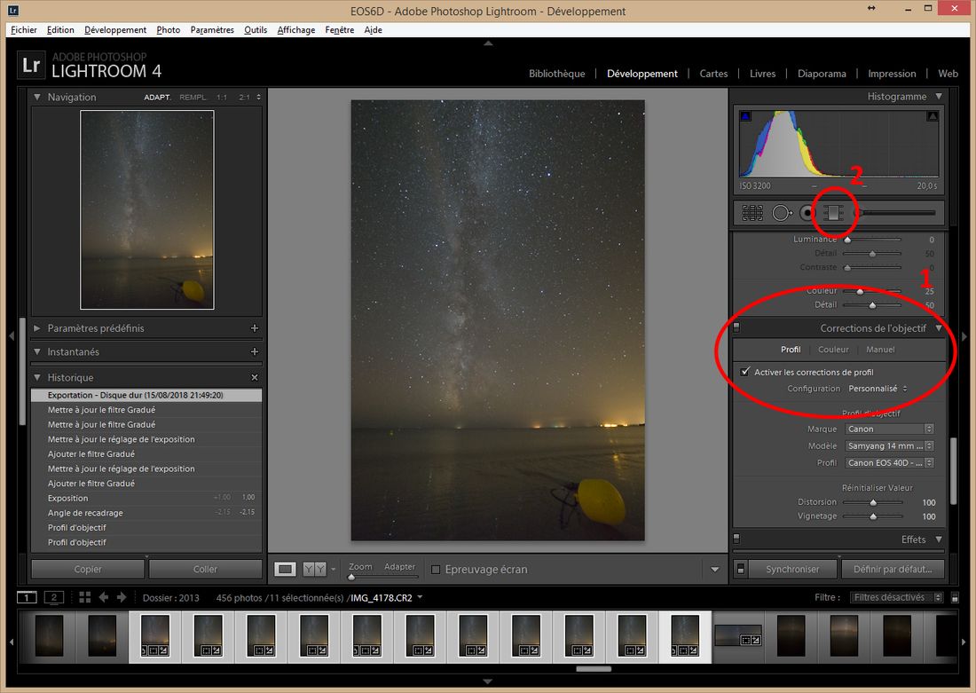 Prétraitement des images de Voie lactée dans Ligthroom